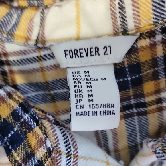Forever 21 White and Yellow Plaid Button-Down Shirt - Picture 2 of 2